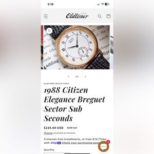 Vintage 1988 Citizen Elegance Breguet Sector Sub Seconds